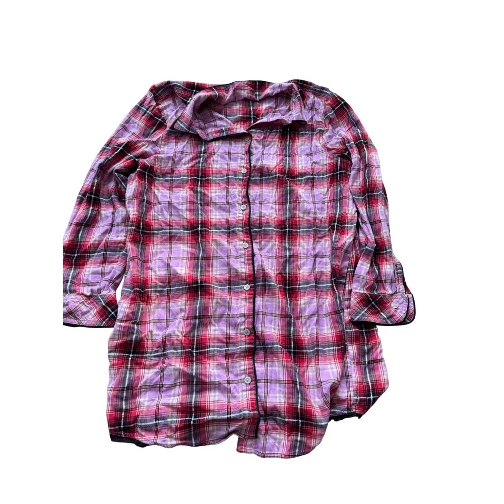 Victoria's Secret Plaid Flannel Pajama Shirt Women's Size L Pink Red Long Sleeve